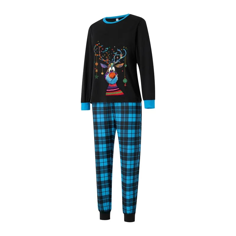 Family Matching Christmas Pajamas Set Reindeer Plaid Print Holiday Pajamas Sleepwear Dad Mom Kids PJs