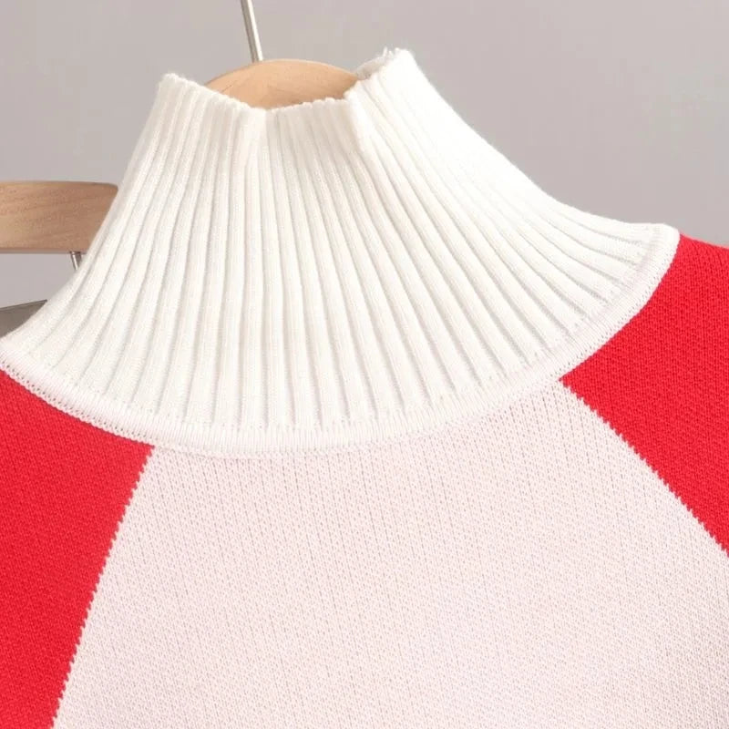Maxy Geometric Argyle Sweater Knit 2 Piece Sets Autumn Women Casual Loose Turtleneck Pullovers Top+Knit Harem Pants Suits Tracksuits