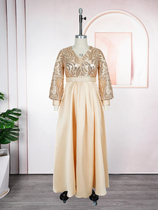 Maxy Plus Size Sequin Dresses for Women Elegant Evening Wedding Party Gown Dashiki Ankara Clothing Kaftan Abaya Robe