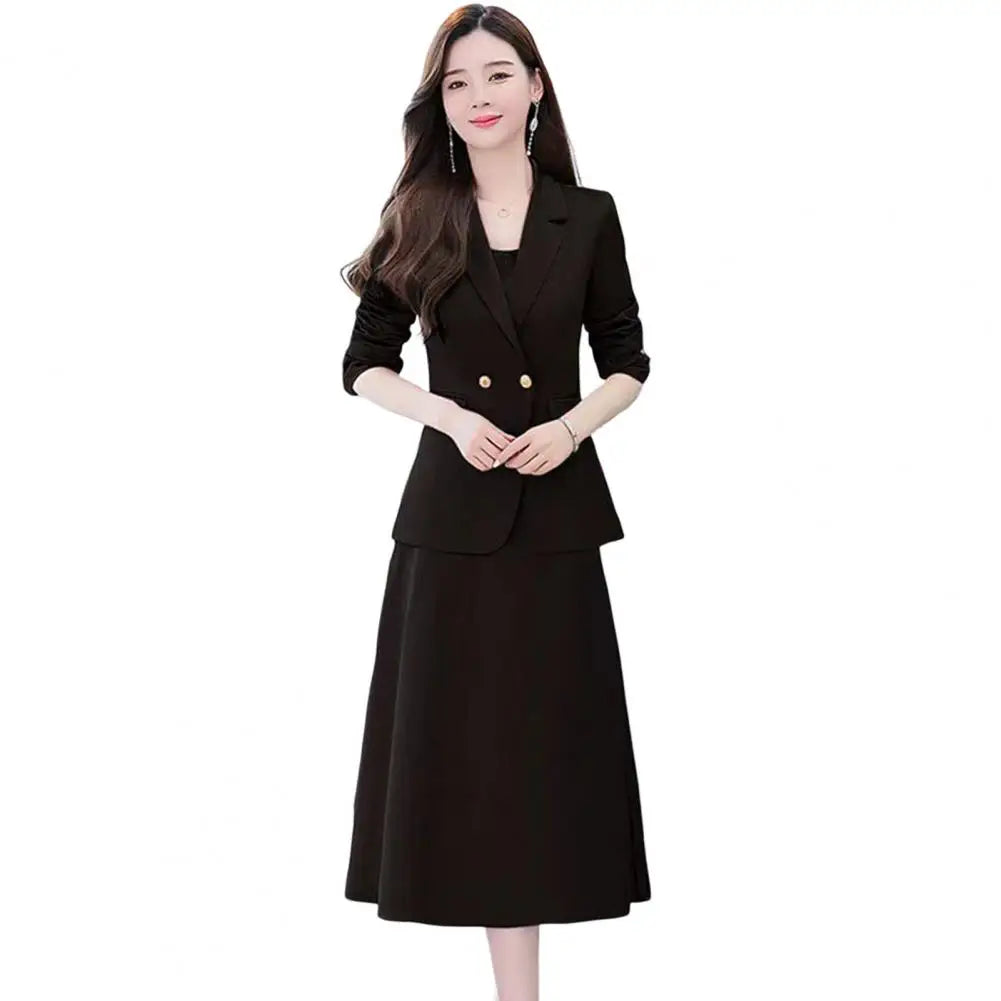 Maxy Women's Office Suit Fashion Blazer suit Simple Solid Color Spring Summer Half Sleeve Top + Dress 2 Piece Set Blazer