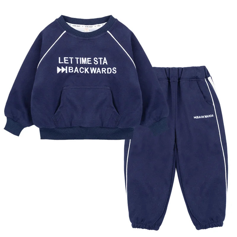 Maxy Boys Sweatshirts +Pants Kids Suits Tracksuit 2PCS/Set 2024 Navy Blue Spring Autumn Cotton Outfits Sport Teenagers Children Cloth