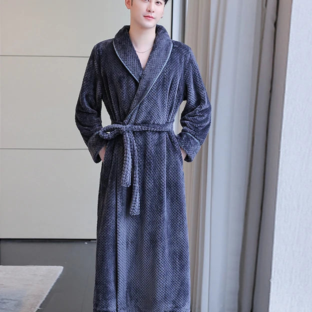 Maxy Autumn Winter Flannel Women Long Robe Nightgown Thicken Warm Bathrobe Sleepwear Loose Casual Coral Fleece Home Dress Lounge Wear