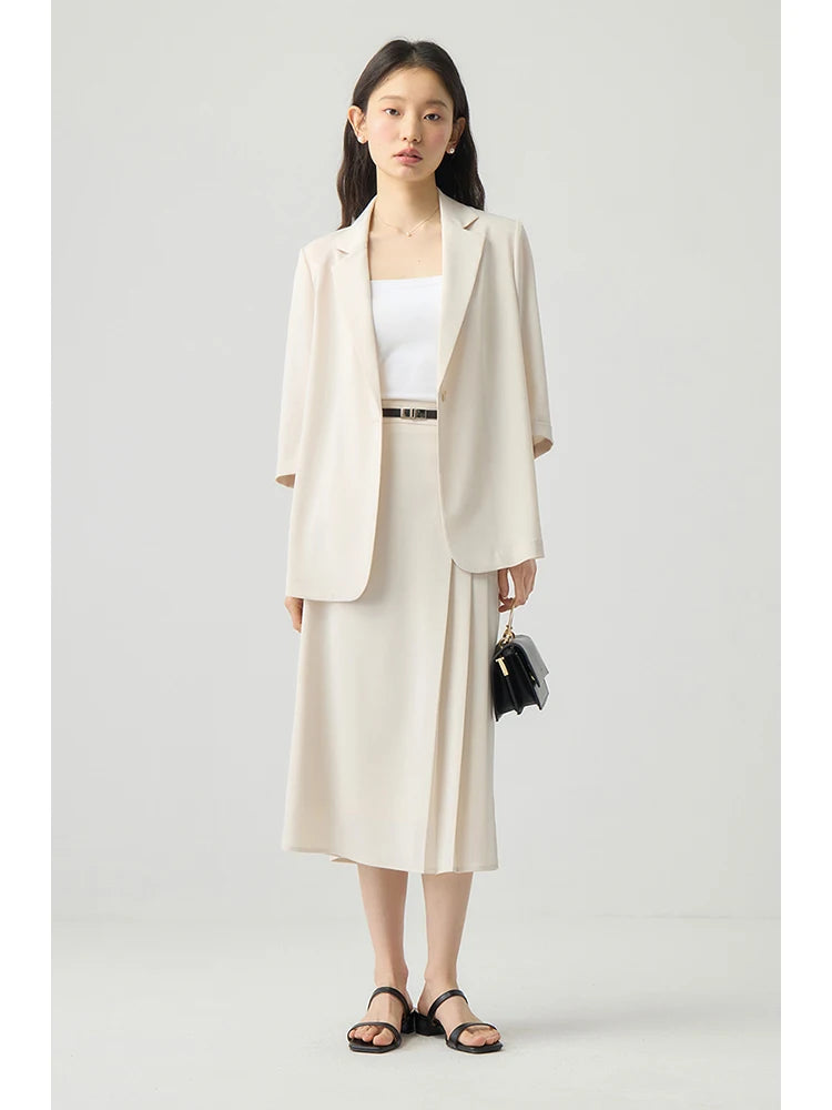 Amay ZIQIAO Blazer Skirt Long Dress Women Summer Suit New Suspender Dress Three-pieces Set Casual Office Lady Commuting Suit