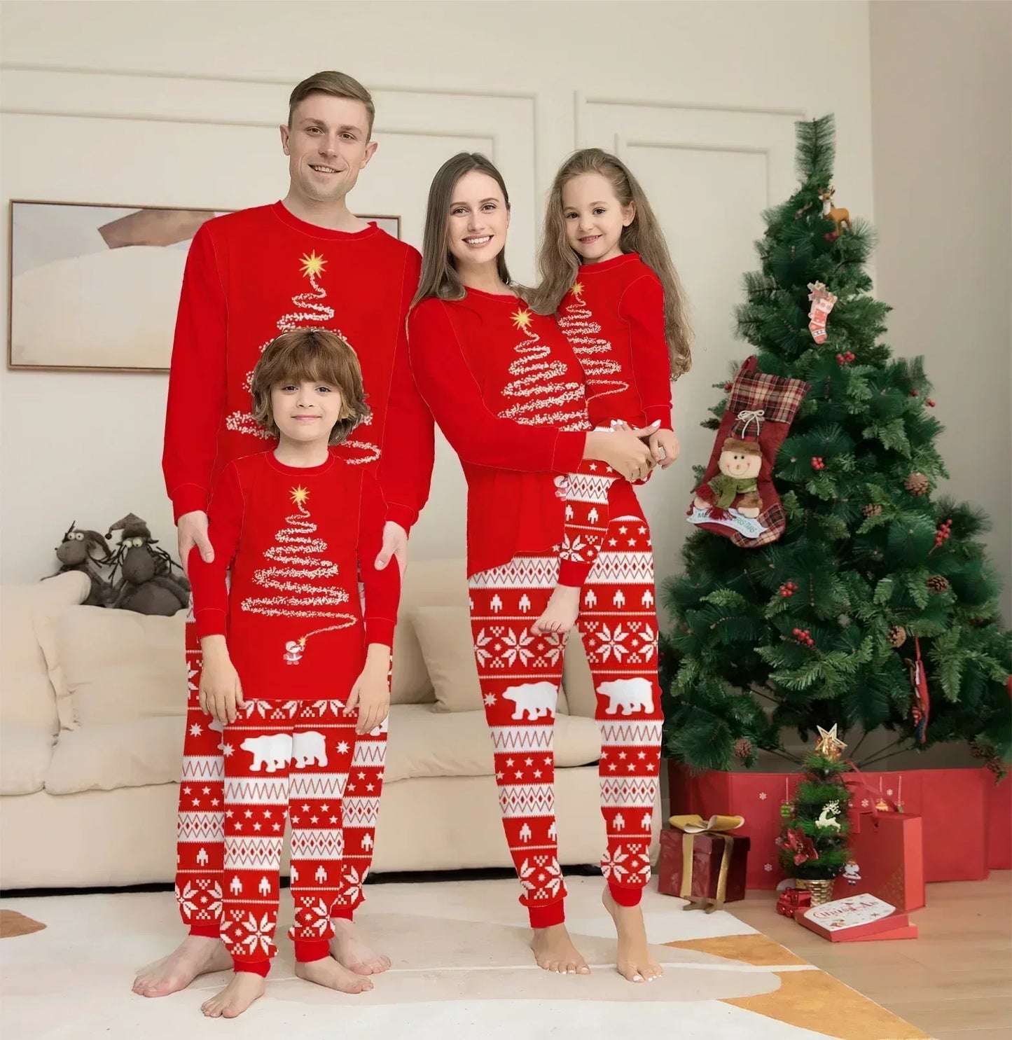 Xmas Family Clothes Bear Print Pajama Set Mother Daughter Father Son Nightgown Pants Sleepwear Christmas Pajamas Family