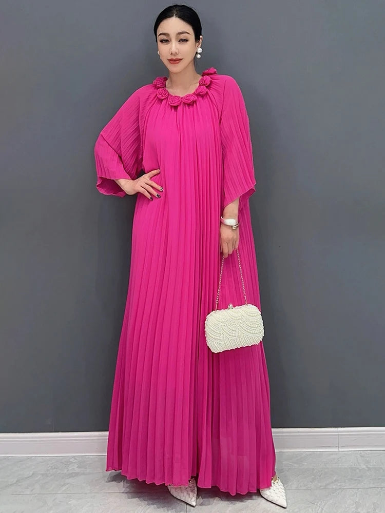 Babs Summer New Dress For Women Flower Bract Neck Flower Bract Sleeve Lace Fold Female Big Swing Black Dresses 5C1280