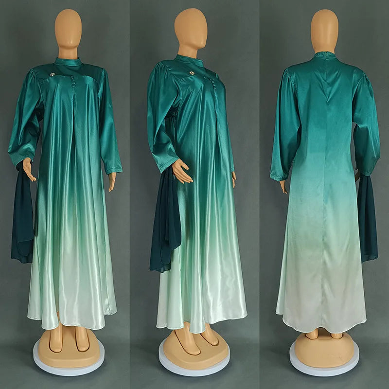 Maxy Plus Size African Dresses for Women Print Ombre Kaftan Dubai Abaya Ankara Dashiki Africa Clothing Loose Boubou Robe Gown Evening