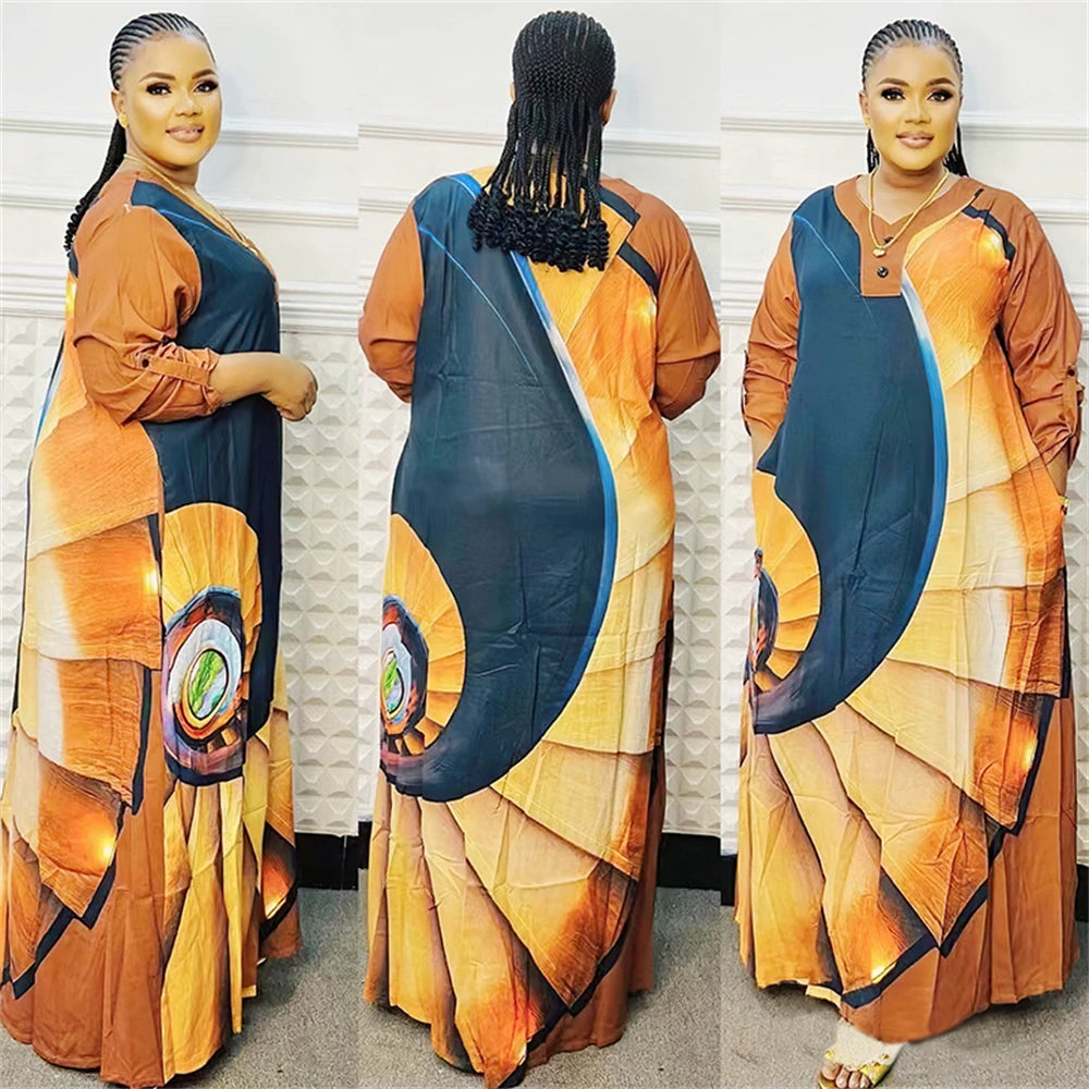 Maxy Muslim Women Dress Print African Clothing Ankara Dashiki Boubou Robe Dubai Abaya Turkey Kaftan Jalabiya Ramadan