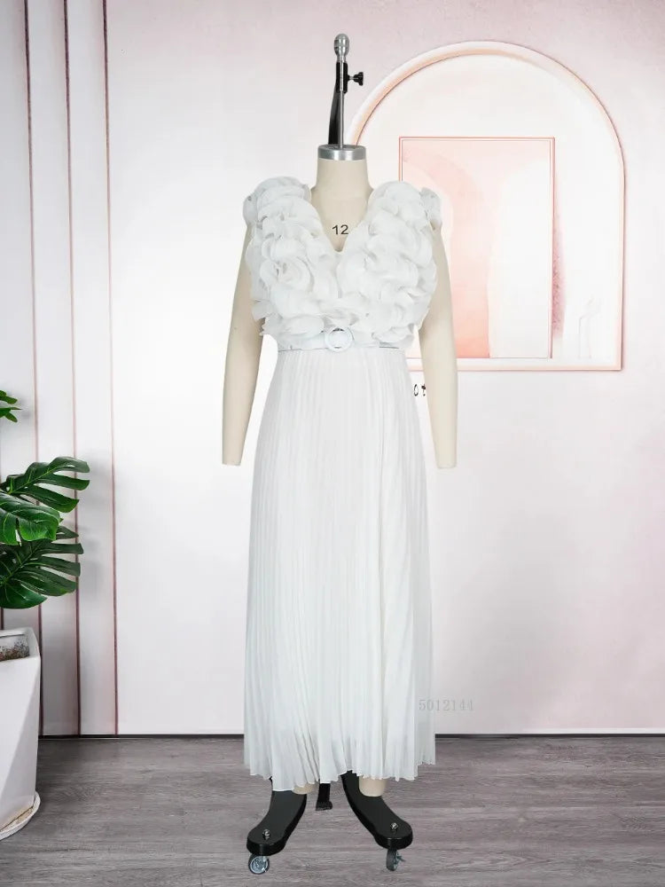Amay Women Plus Size Clothes Luxury Wedding Party Maxy Fashion Dress Evening Gown Three-dimensional Ruffles Robe Dress