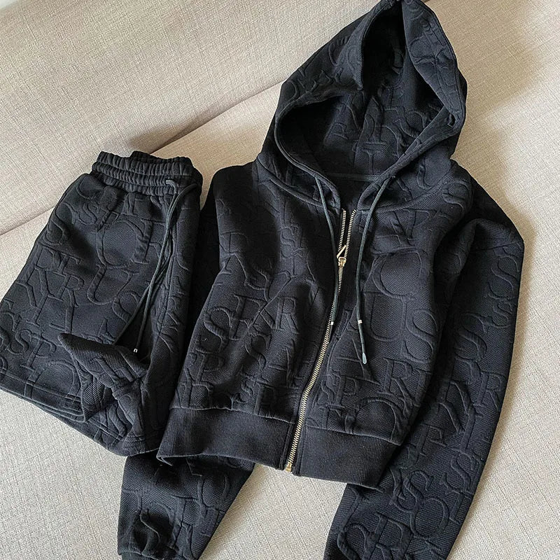 Maxy New Letter Printing Sets For Women 2 Pieces Zipper Long Sleeve Hooded And Drawstring Shorts Tracksuits Women's Suit Outfit