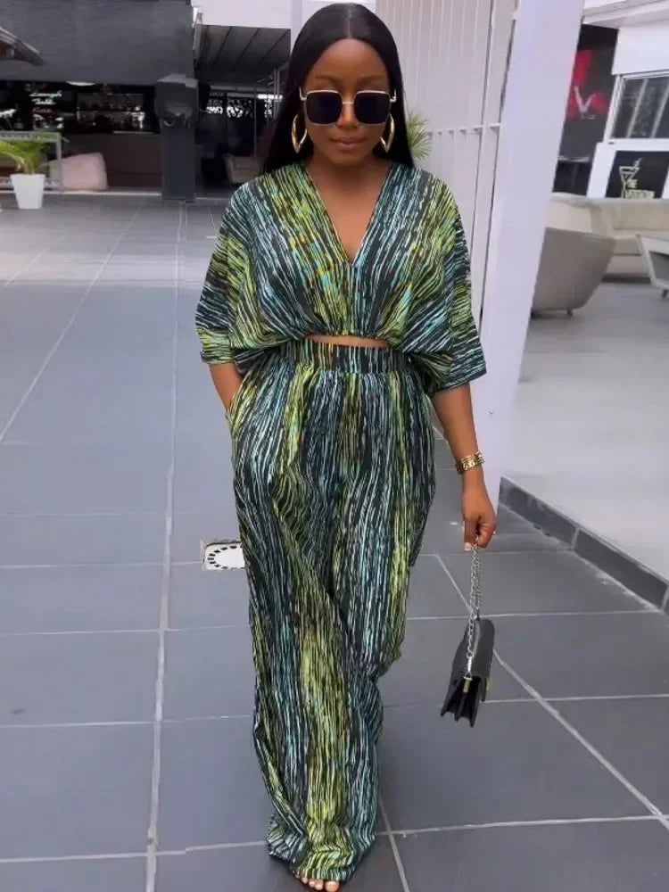 Maxy Two Piece Set Africa Clothes African New Dashiki Fashion Flower Print Suit Top Trousers Super Elastic Party For Women Outfits