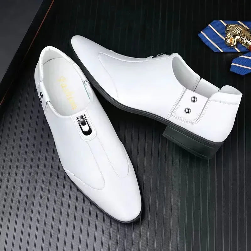 White Mens Casual Loafers Driving Moccasin Fashion Male Comfortable Business Formal Spring Leather Men Lazy Metal Dress Shoes