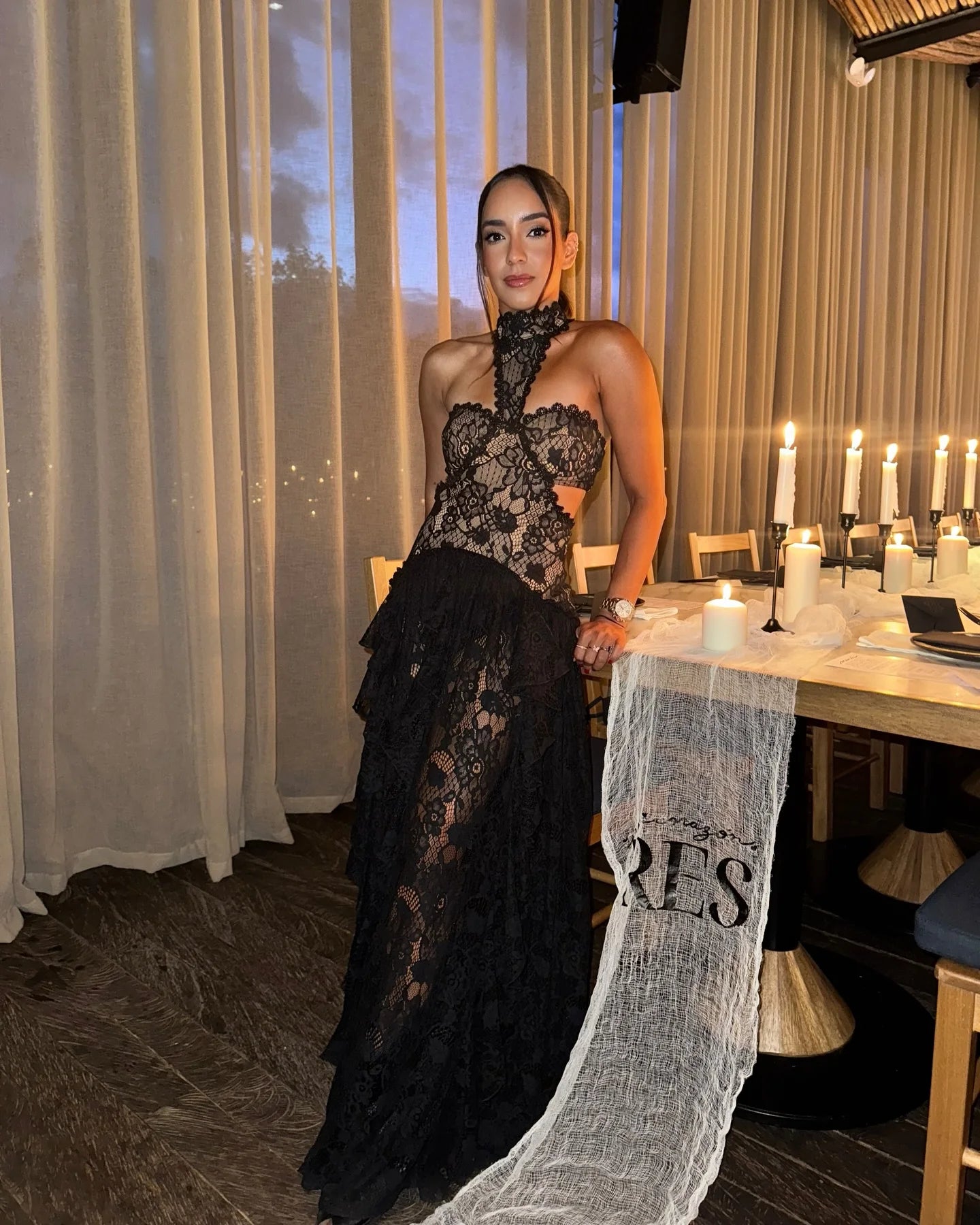 Maxy Sexy Lace Patchwork Dress Women Hollow Out Sleeveless Party Club Long Skirt See Through Halter Evening Gown Vacation Lady Robes