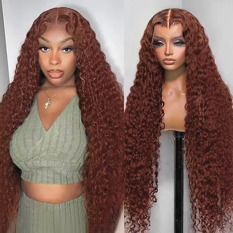 Amay 13x6 13x4 Hd Transparent Lace Front Wig For Women 250 Density Curly Remy Human Hair Reddish Brown Glueless Loose Deep Wave