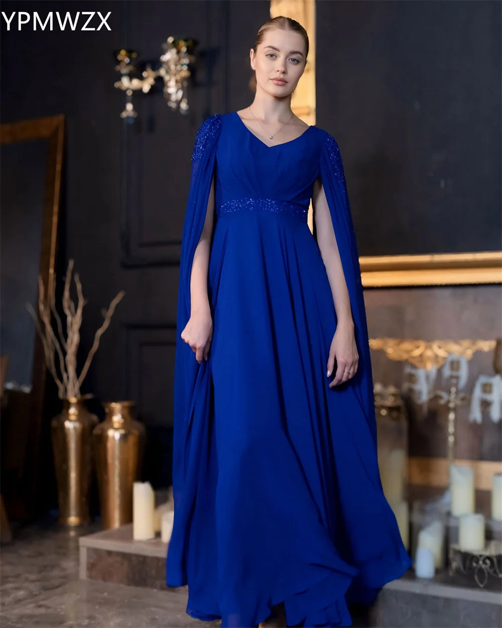 Amay Customized Prom Gown Formal Women Evening Dress YPMWZX V-neck A-line Floor Length Skirts Draped Bead Bespoke Occasion Dresses Pa