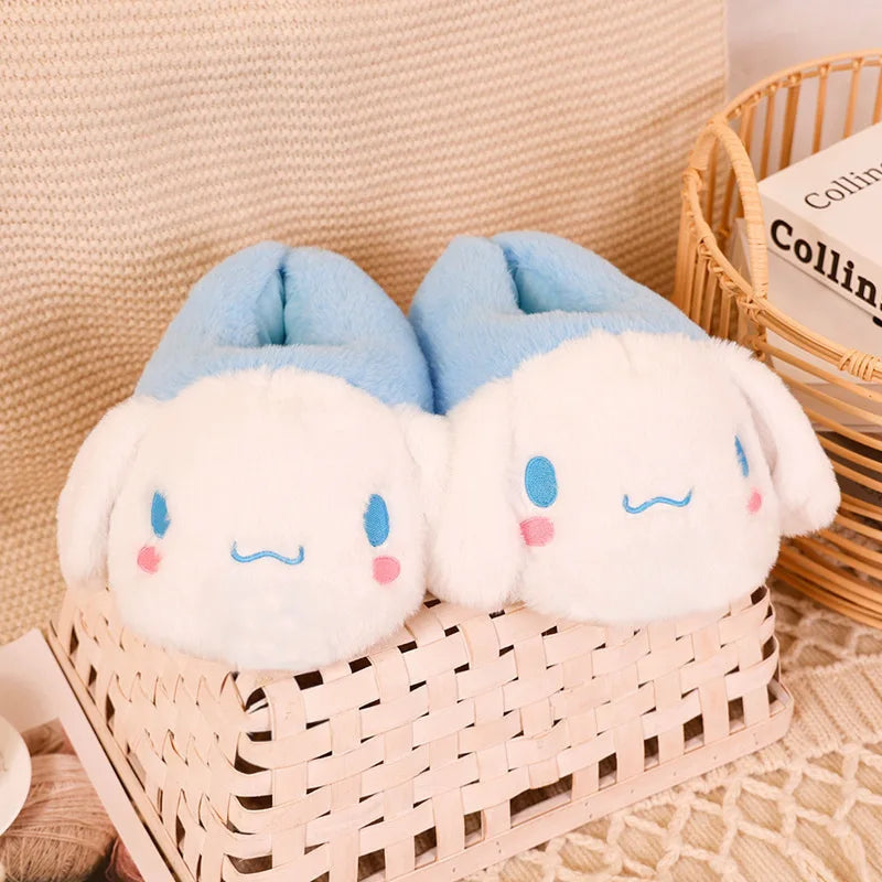 Maxy Cartoon Sanrioed Kuromi Hello Kitty Y2K Plush Slippers Women Melody Cinnamoroll Anime Kawaii Winter Home Cotton Shoes Soft Girl