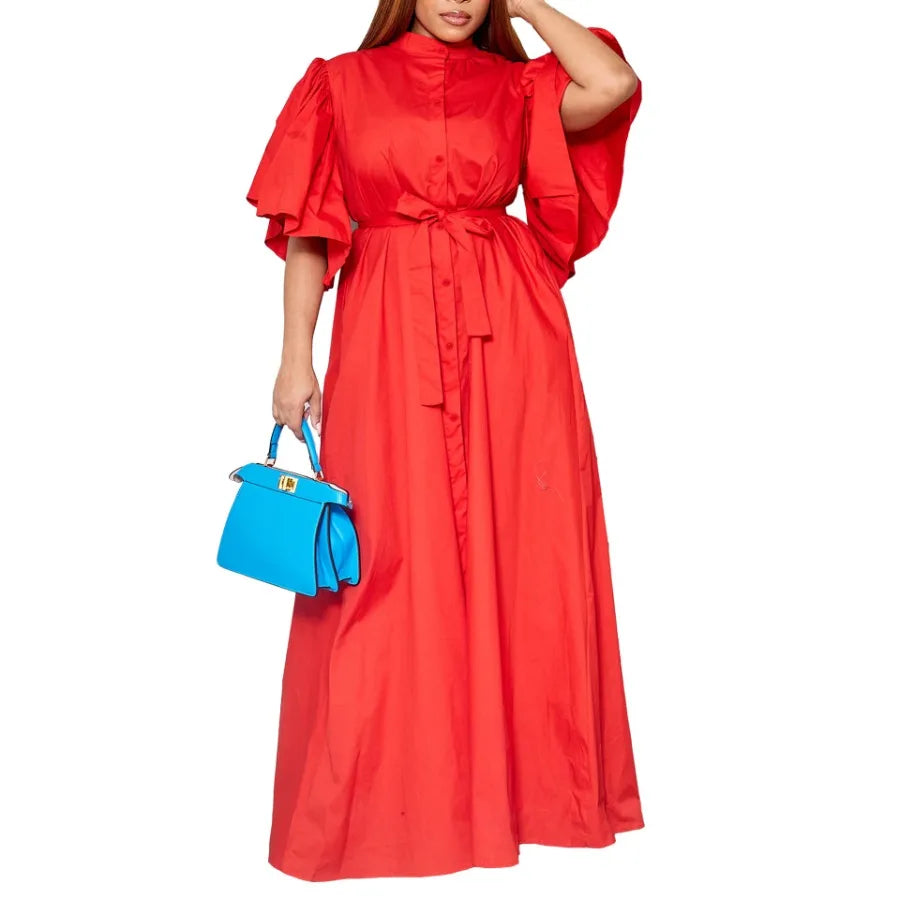 Maxy Elegant Dresses for Women Bow Collar Full Sleeve High Waisted A Line Mid Calf Luxury Female Birthday Party Dinner Vestidos Mujer