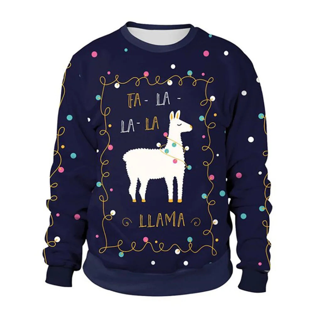 Visco Men Women Alpaca Ugly Christmas Sweatshirt 3D Funny Print Novelty Xmas Sweater Pullover New Year Eve Holiday Party Jumper Tops