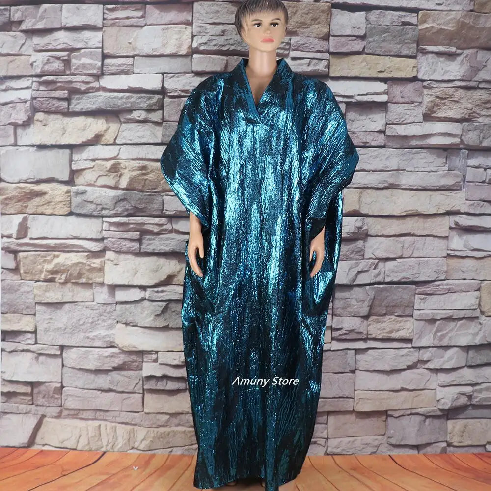 Maxy African American mother expensive custom hot gold jacquard fabric loose dress