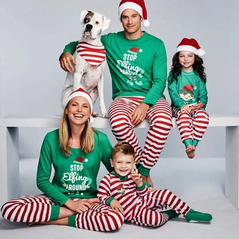 Xmas Gift Mom Daughter Dad Son Matching Clothes Christmas Pajamas Set Soft Cute Stripe Print Clothing Sets Sleepwear Family Look