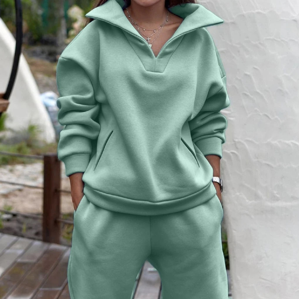 Women Tracksuit Set Plus Fleece Sweatshirts Two Piece Set Autumn Winter Casual Oversized Solid Female Sports Suit Long Pant