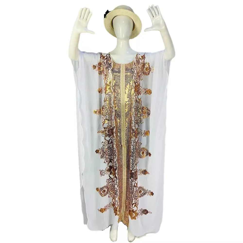 Maxy New Middle East Loose Large Size Dubai Chiffon Elegant Temperament Sequined  Spring Traditional Ethnic Style Dress