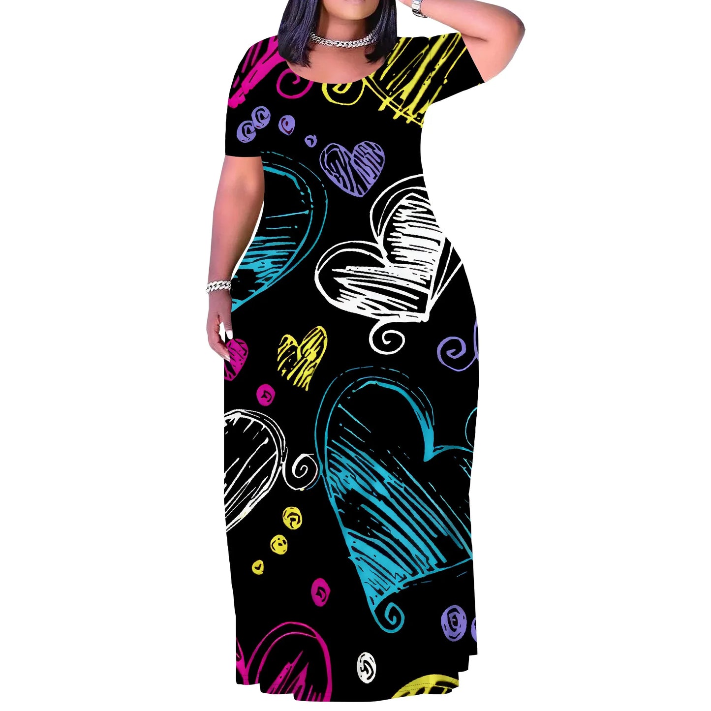 Maxy Plus Size Long Dress Sexy Outfits for Women Printed Loose Cute Dress