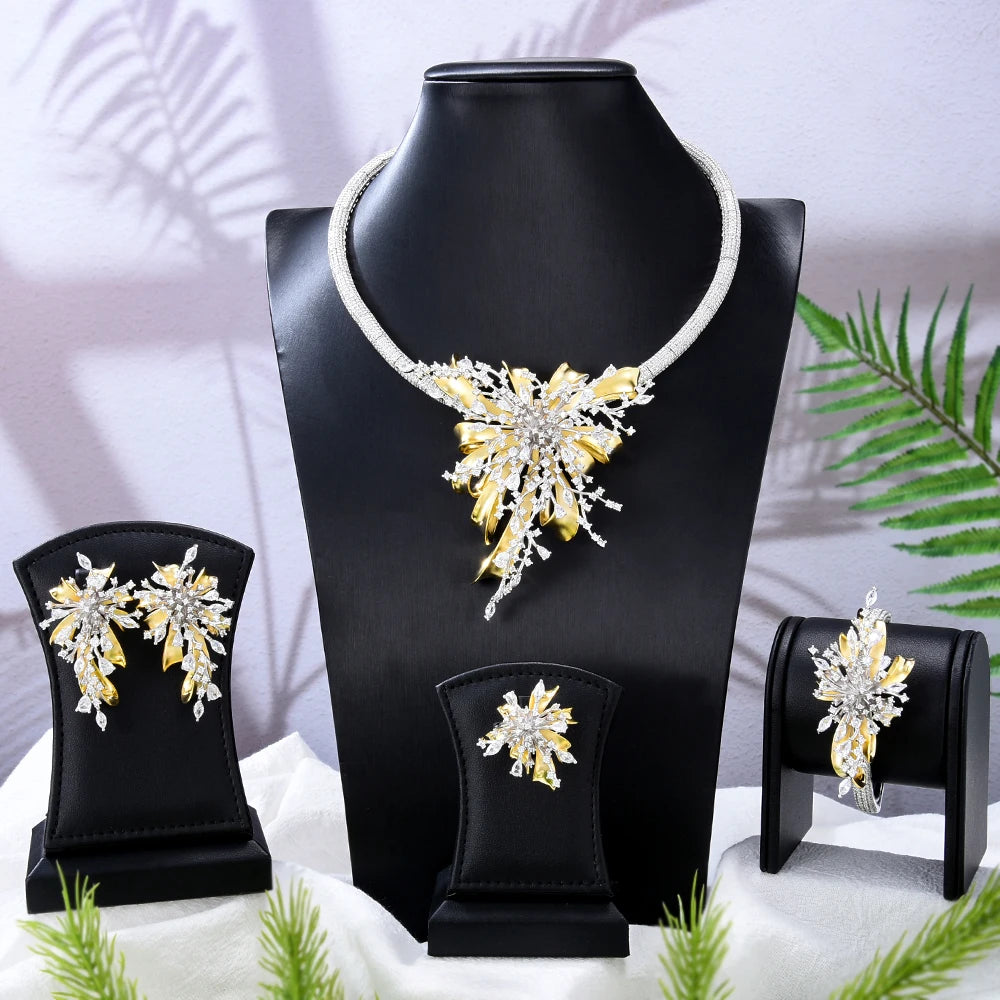 Maxy NEW Luxury 4PCS UAE Rainbow Fireworks Jewelry Set For Women Wedding Party Cubic Bridal Jewelry Set