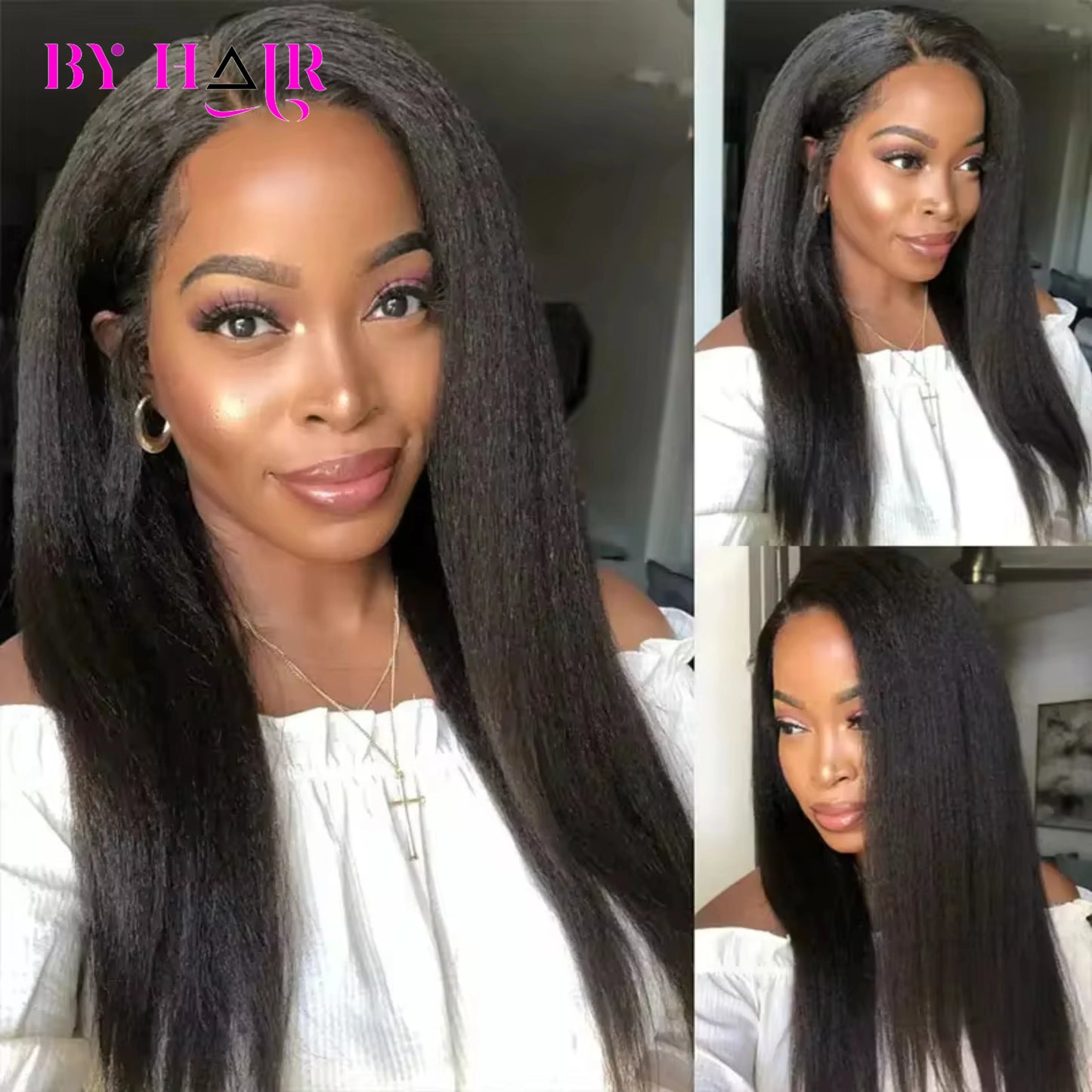 Maxy Kinky Straight Human Hair Wig 4x4 Glueless Wig Pre Plucked Ready To Wear Lace Wig 100% Human Hair Wig Yaki 4x4 Closure Wig sale