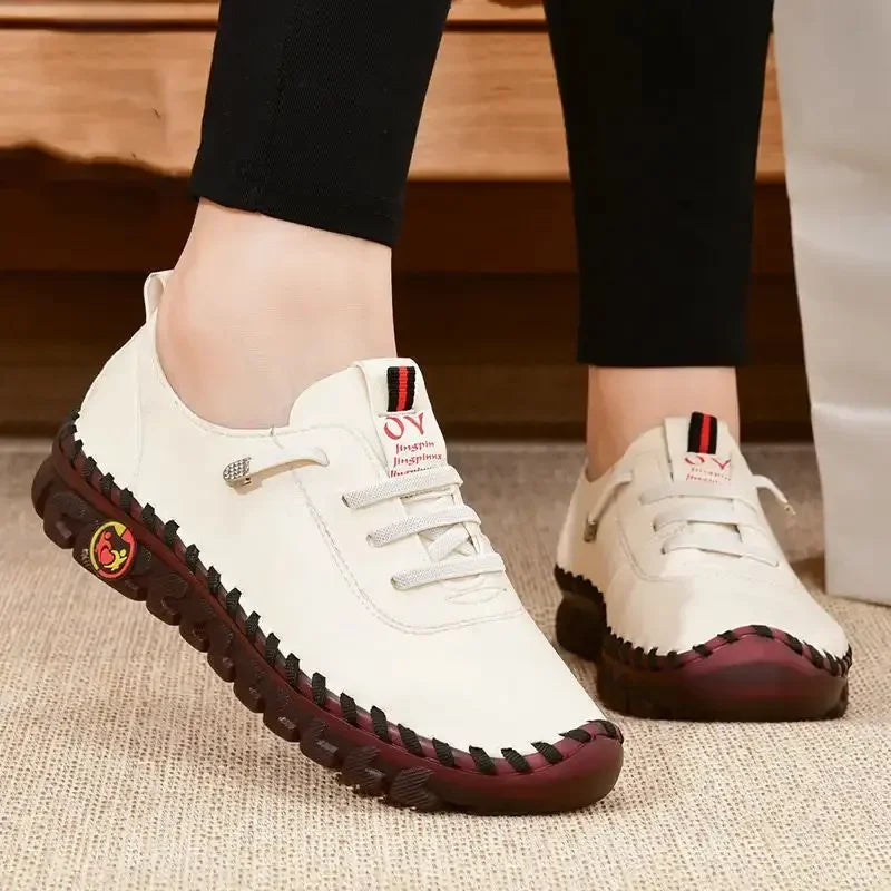 Maxy Women Sneakers Leather Loafers Shoes For Women Comfortable Slip On Shoes Hand Sewing Thread Mom Shoes zapatillas de mujer tenis
