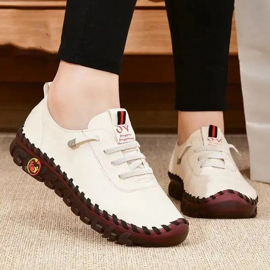 Maxy Women Sneakers Leather Loafers Shoes For Women Comfortable Slip On Shoes Hand Sewing Thread Mom Shoes zapatillas de mujer tenis