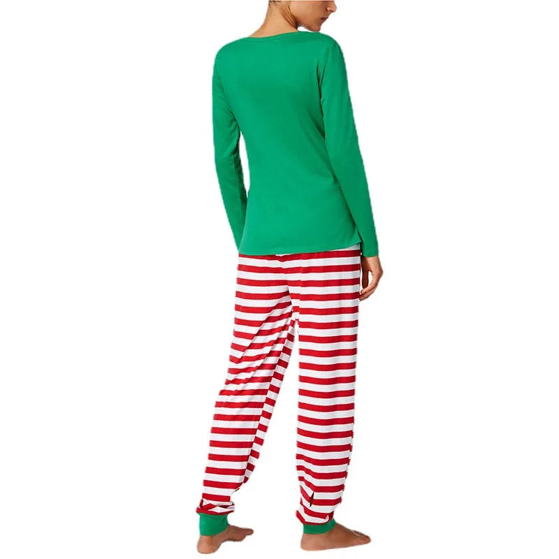 New Christmas printing family long-sleeved pajamas set home dress Christmas green family pajamas a family of three and four