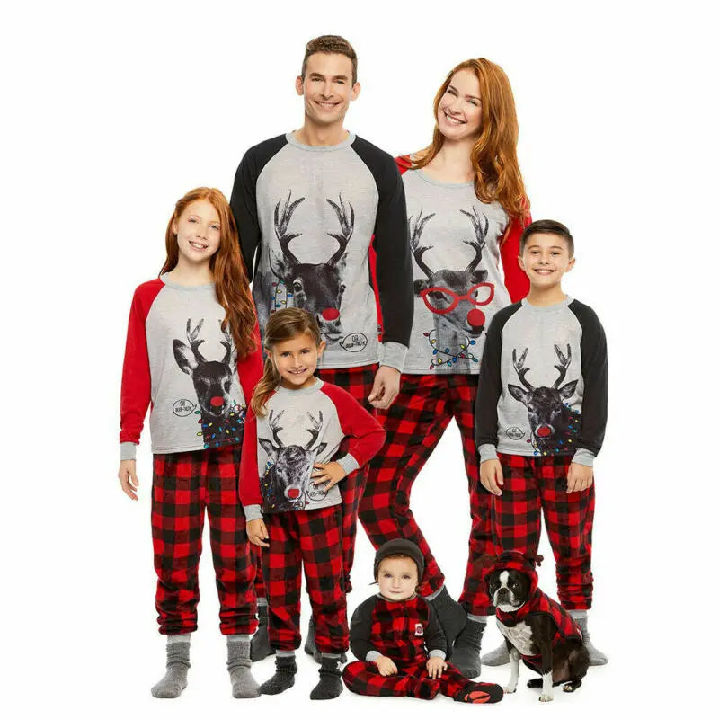 Christmas mas Family Matching Set Pajamas Sleepwear Nightwear Kids Adult Deer Plaid Pyjamas