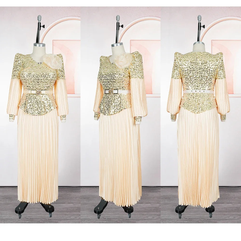 Amay Elegant Dresses for Women Luxury Sequin Evening Gown Plus Size Turkey Wedding Party Dress New Clothing