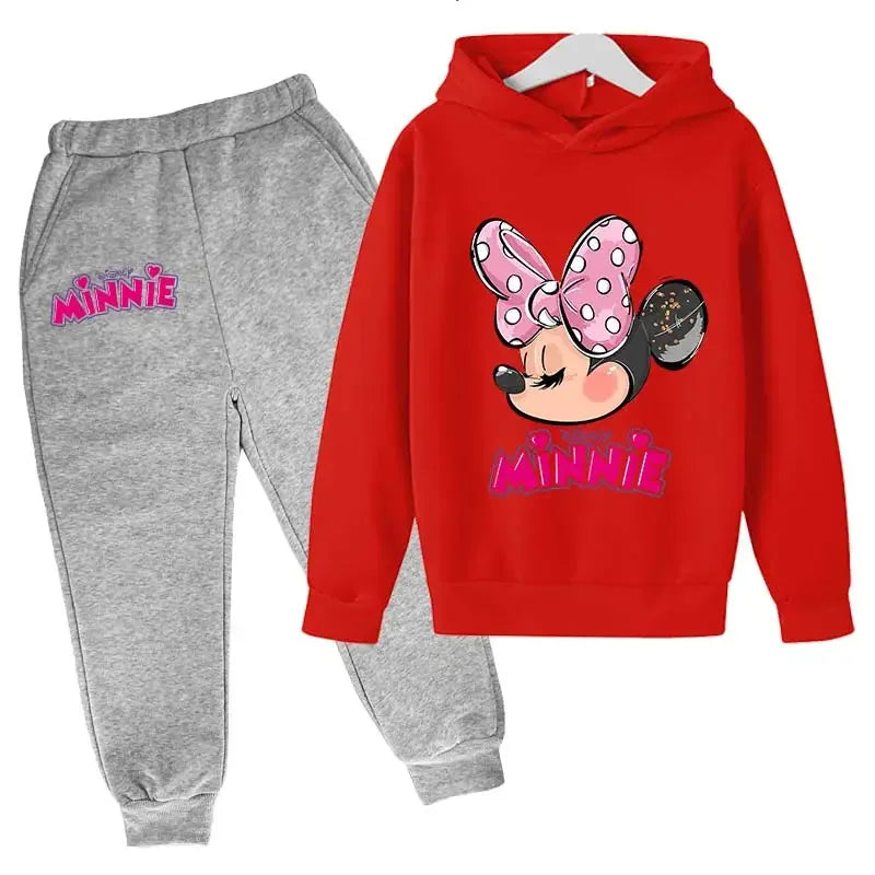 Minnie Mouse Clothes Set For Baby Girls With Autumn Winter Suit Mickey Mouse Toddler Kid Hoodies Set Infant Boy Clothing