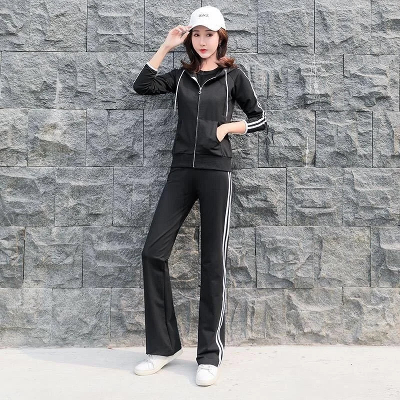 Amay Women's Tracksuit Spring Autumn New Casual Korean Loose Wide Leg Pants Two Piece Set Hooded Sweater Fashion Gym Sports Suit