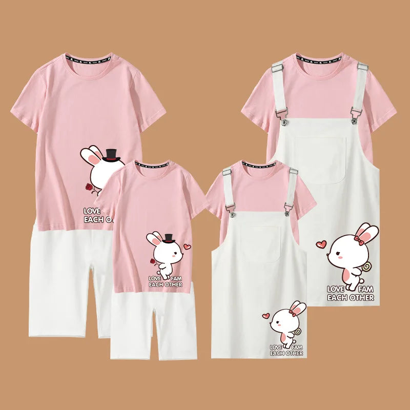 Christmas Matching Family Outfits Strap Dress Set Family Look Matching Clothes Mother and Daughter Cotton Shirts Tees Family Set