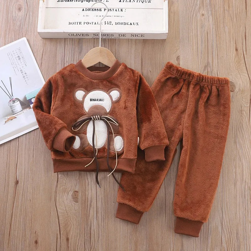 Maxy Children Toddler Set Cartoon Rabbit Pajamas Baby Boy Girl Flannel Warm Sleepwear Top+Pants 2pcs Autumn Winter Casual Clothes New