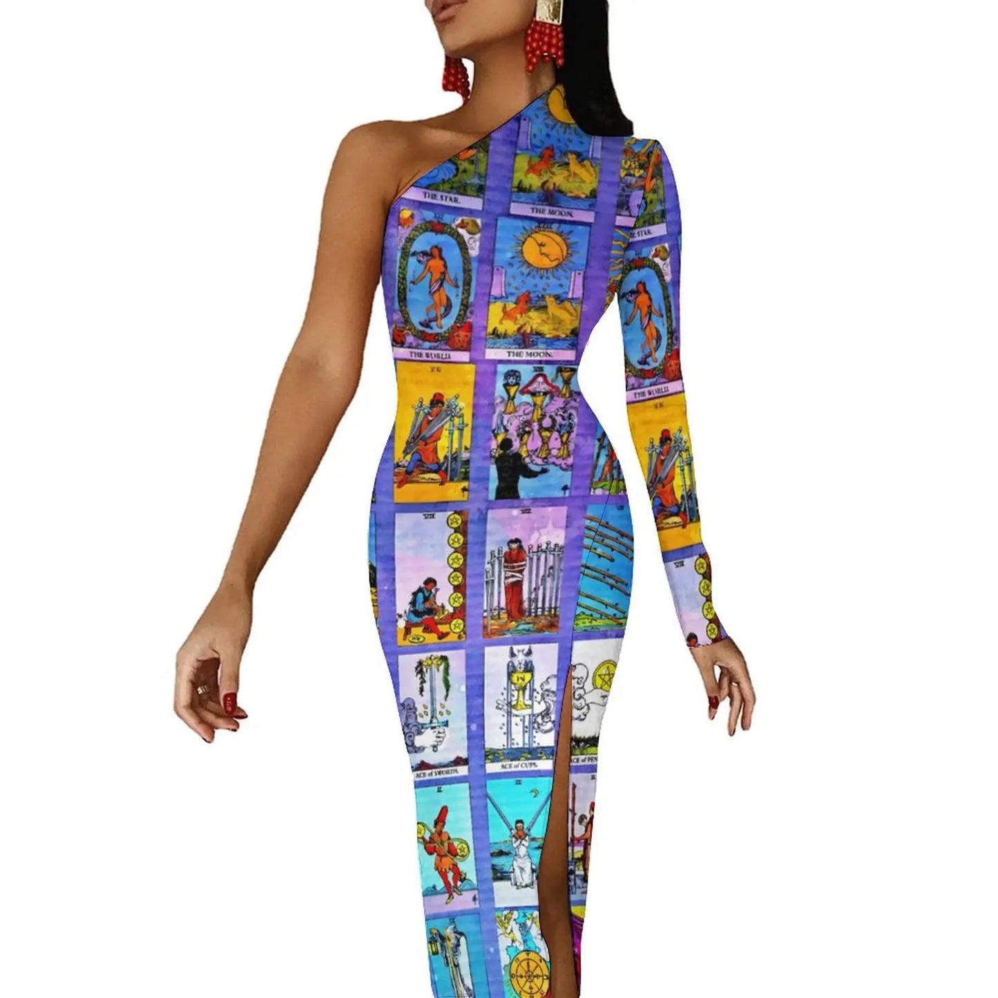 Maxy Gold And Black Tarot Bodycon Dress Women's Major Arcana Night Club Maxy Dress Long Sleeve Party Custom Dresses Birthday Present