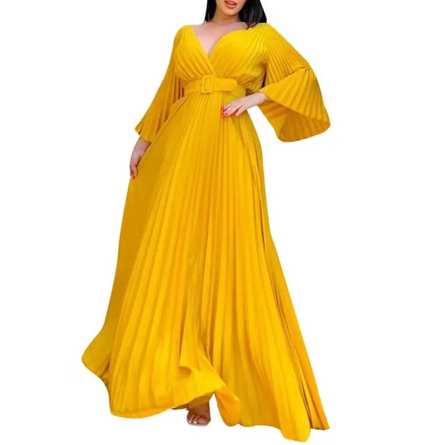 Amay Dress for Women Autumn Fashion Dashiki Solid Color 2 New Arrival Robe Elegant Party Maxy Dress