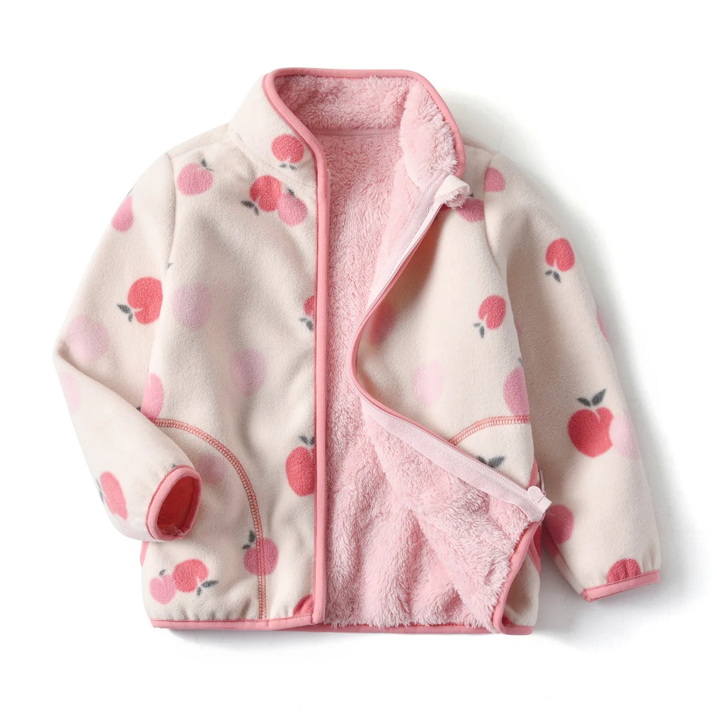 Visco New Style Clothes 2-12 Yrs Cute Kid and Toddler Girl Pink Fleece Jacket for Spring Fall Winter Clothes with Print Pattern