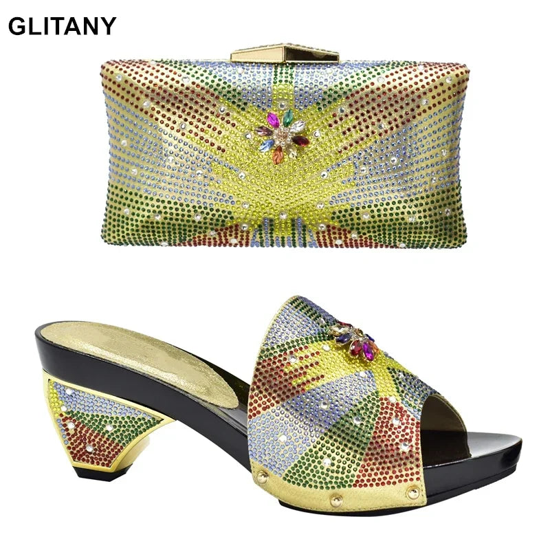 New Arrival Max Shoes and Bag Set Decorated with Rhinestone High Quality African Women Wedding Shoes and Bag Set Party Shoes