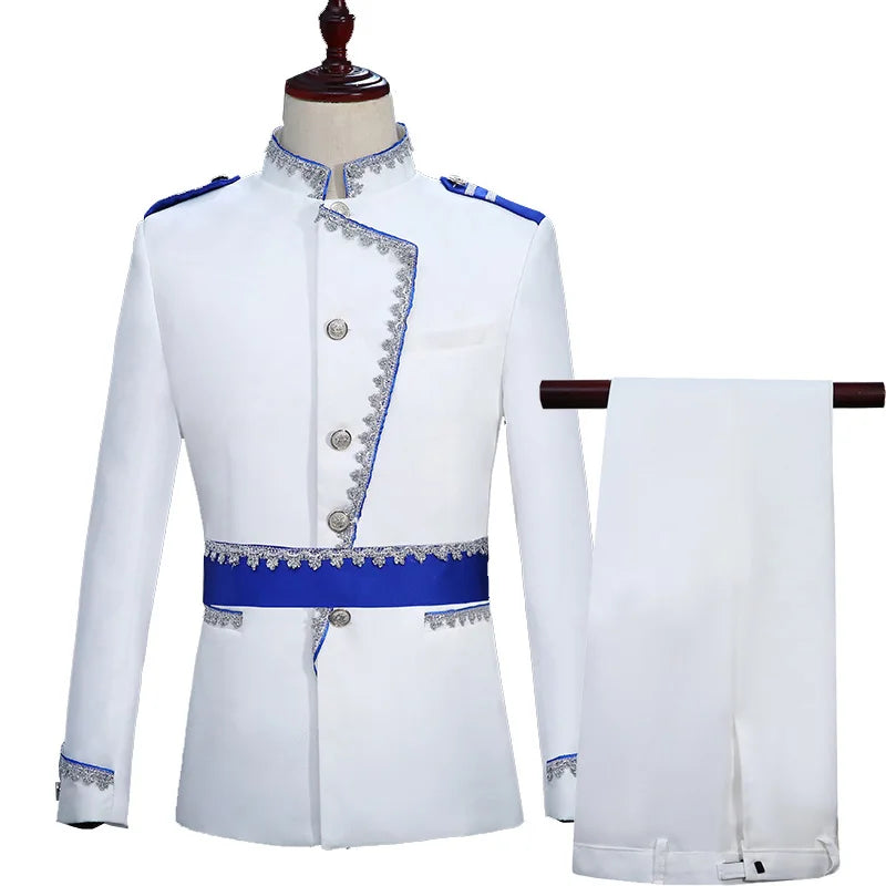 Visco Men Suit Set White Prince Wedding Suit Elegant Uniform Castle Men's Jacket