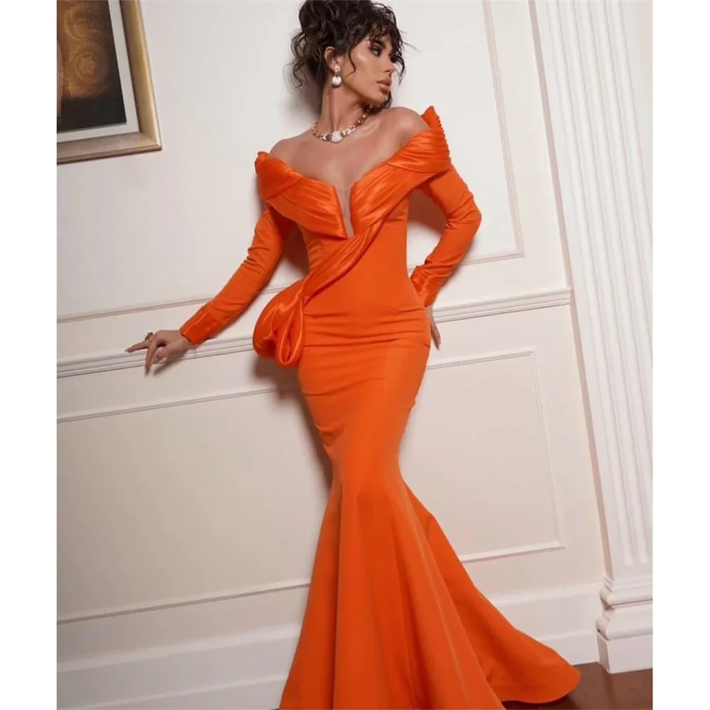 Maxy Customized Off the Shoulder Prom Dresses Rushed Mermaid Evening Dress Floor-Length Special Occasion Gown