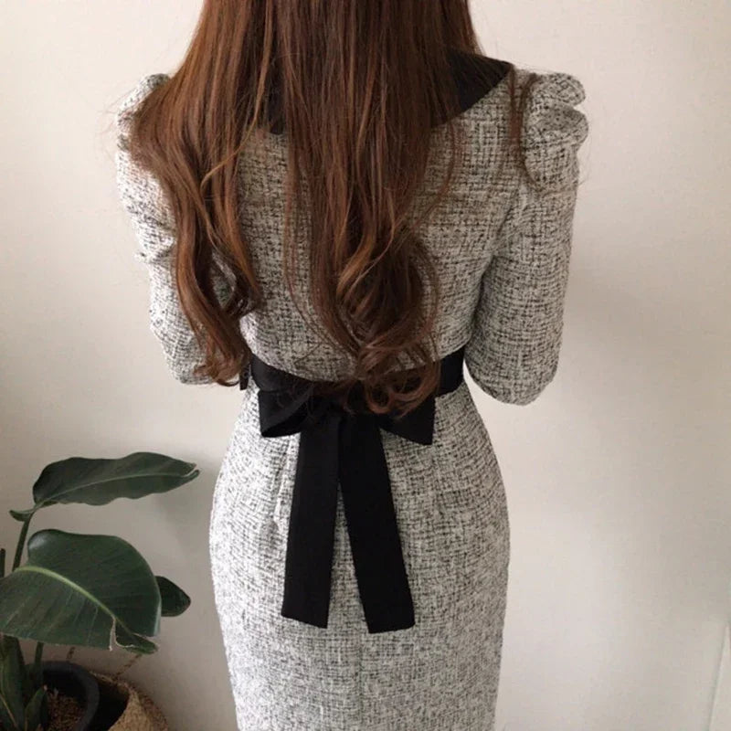 NMZM Fashion Comparison Lace up Waist Thick Twill Dress 2024 Autumn/Winter New Thickened Mid Barrel Women's Dress