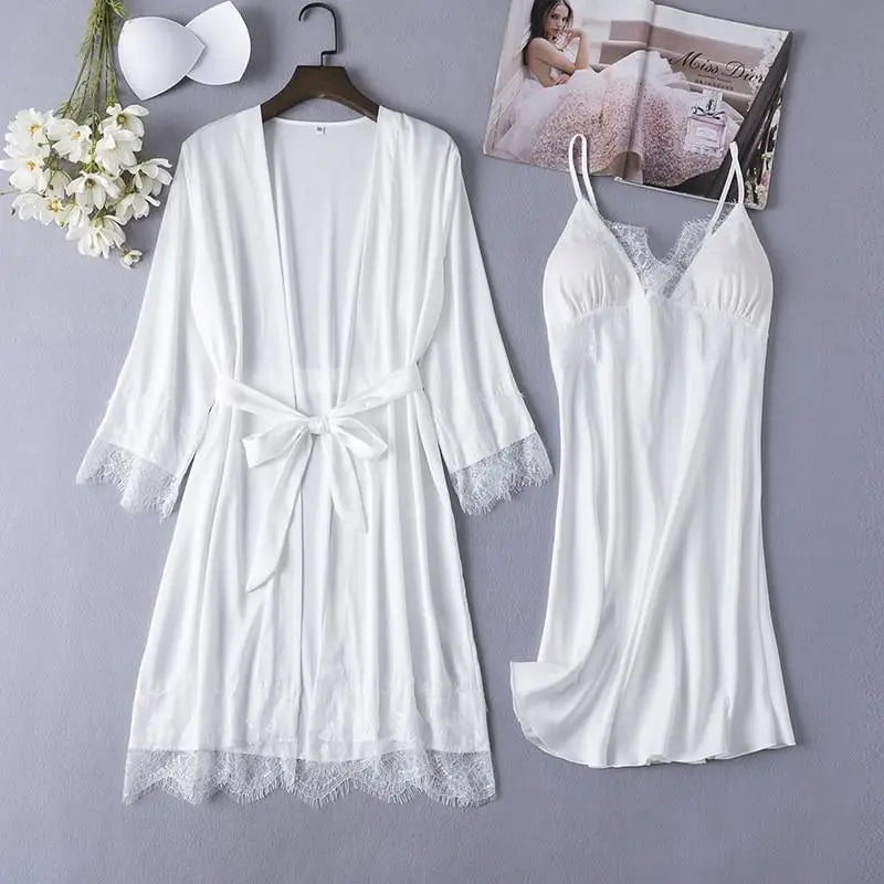 Maxy Robe Sets Women Sleepwear Satin Bridal Wedding Gift Nightwear Casual Kimono Bathrobe Gown Intimate Lingerie Nightgown