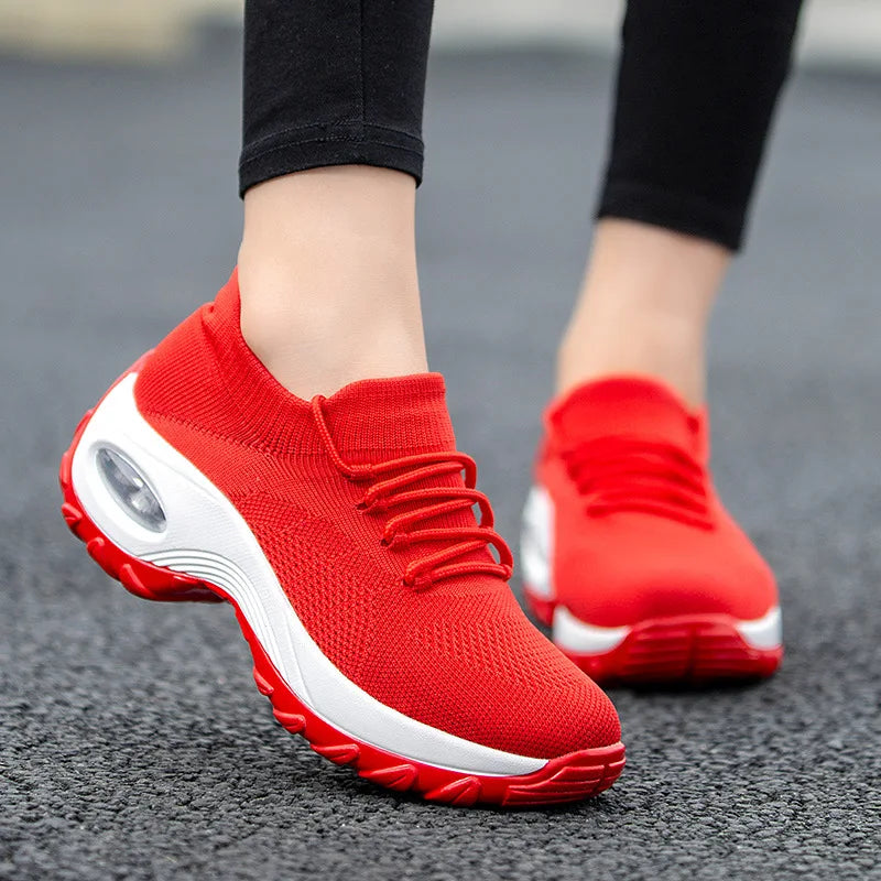 Babs Women Casual Shoes Yellow Walk Shoes Arch Support Casual Sneakers Air Cushion Sport Running Shoes Breathable Autumn Sock Sneaker