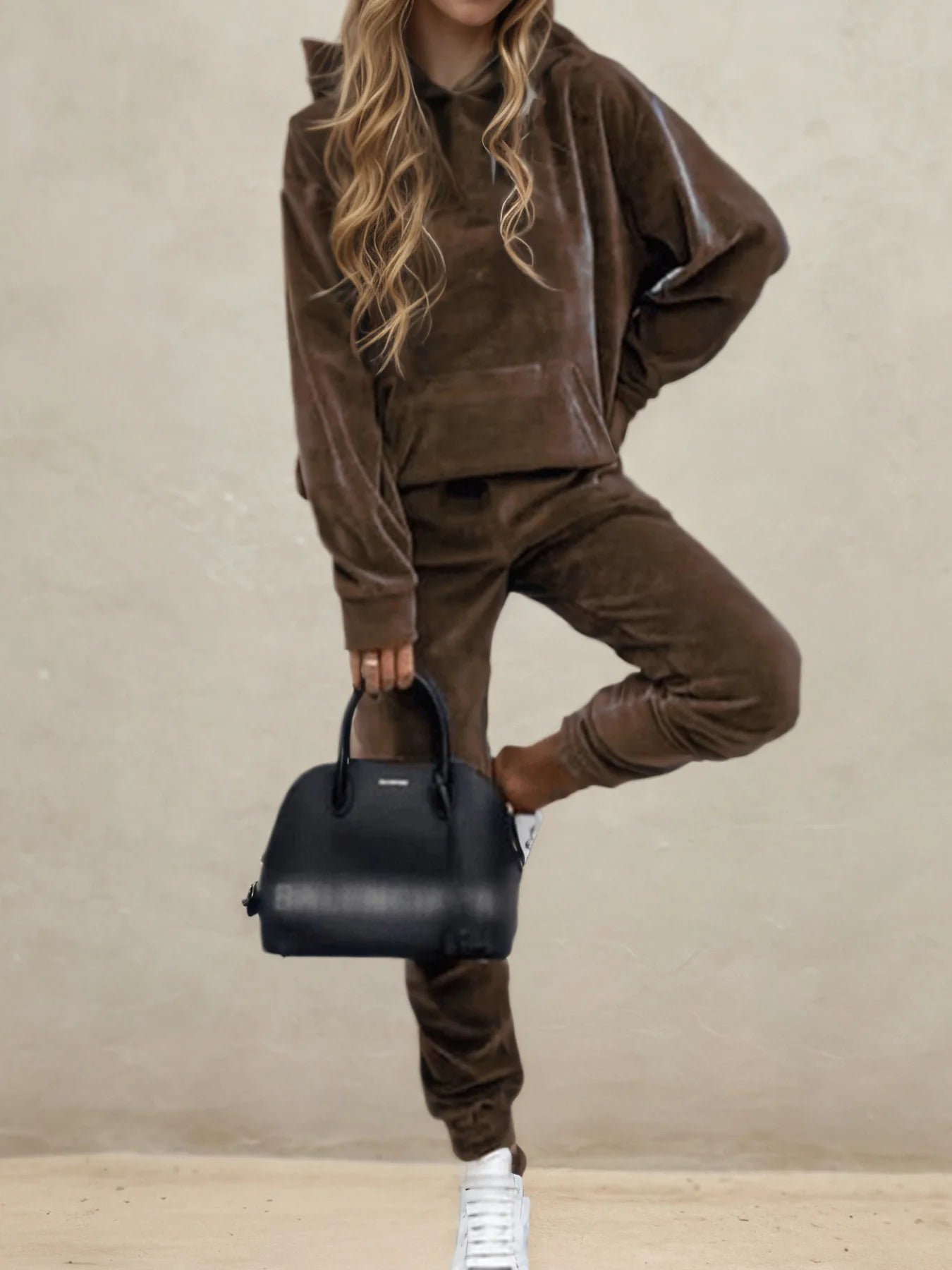 Maxy Autumn Winter Velvet Tracksuit Set Elegant Soft Pocket Pullover Top Female Loose Sweatsuit Pants Suit Two Piece Set Outfits