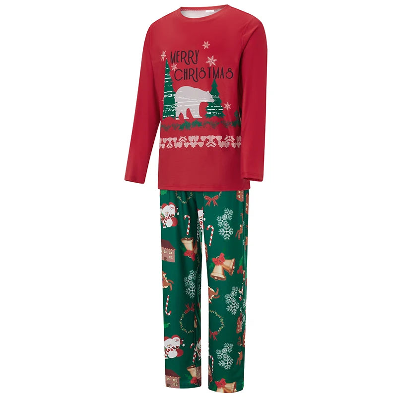 Family Matching Christmas Sleepwear Set Tree Print Long Sleeve Round Neck Tops Romper Trousers Pajama Set