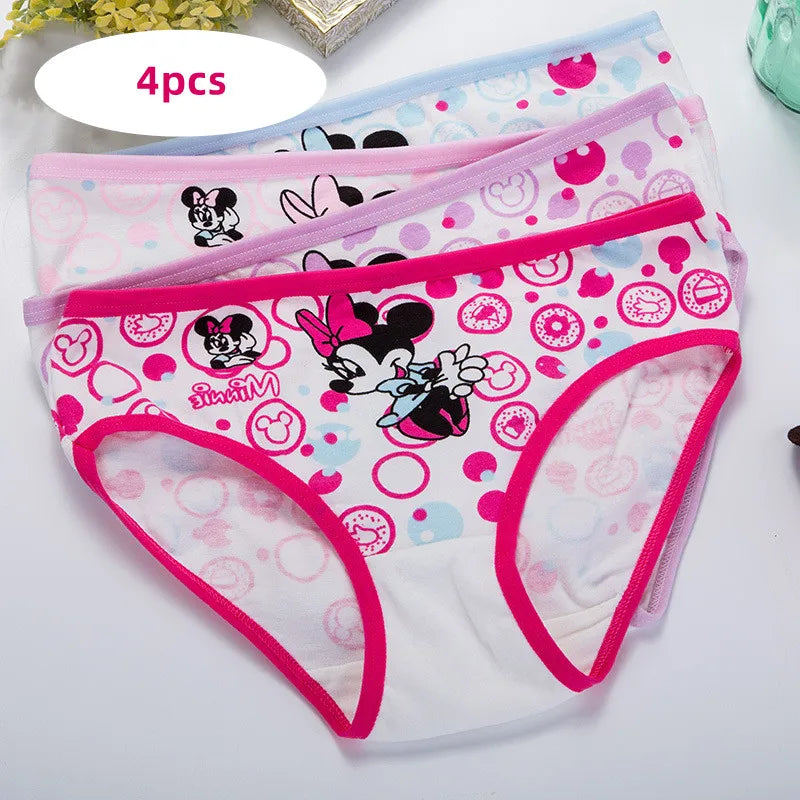 Maxy 1/4pcs Disney Anime Minnie Mouse Girl Underwear Kawaii Mickey Minnie Children Underpants Cartoon Princess Shorts Kids Gifts