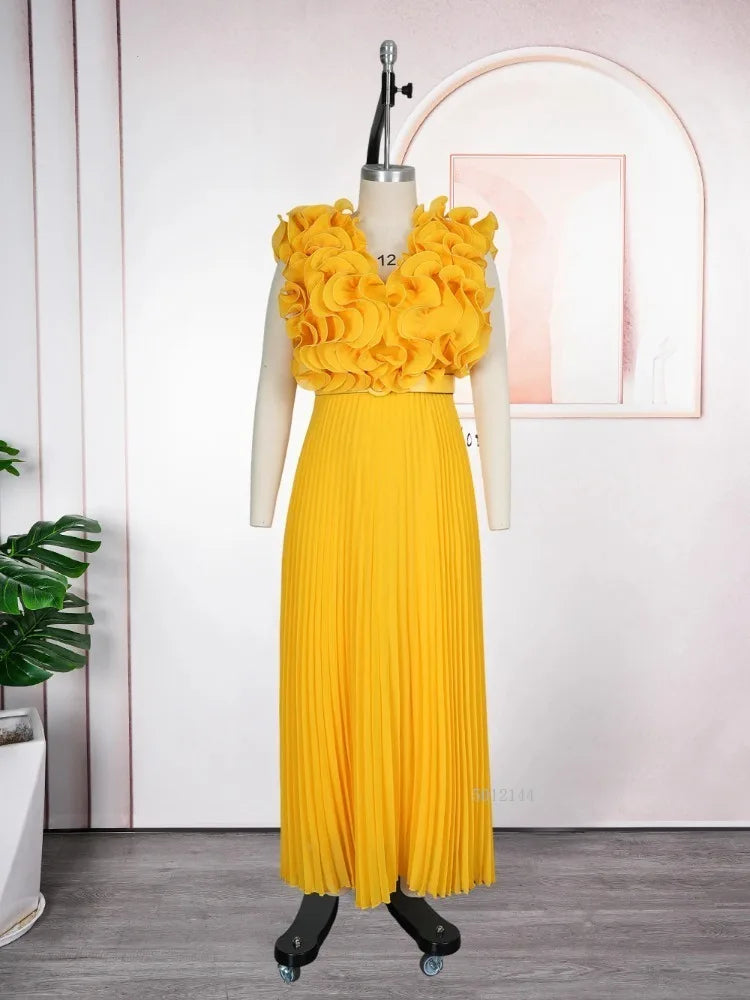 Amay Women Plus Size Clothes Luxury Wedding Party Maxy Fashion Dress Evening Gown Three-dimensional Ruffles Robe Dress